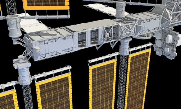 International Space Station ISS 3D rendering model on black background