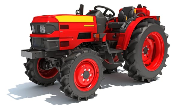 Farm Tractor 3D rendering model on white background