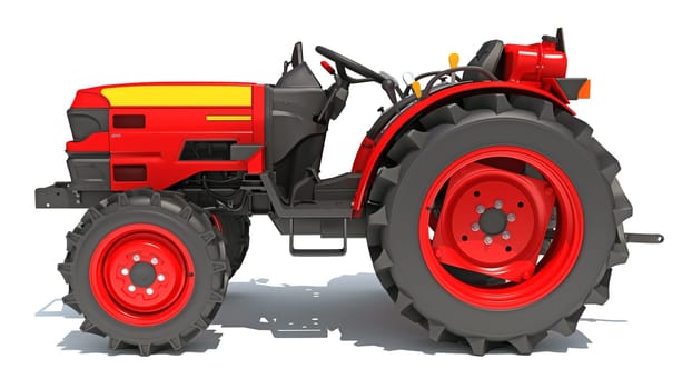 Farm Tractor 3D rendering model on white background