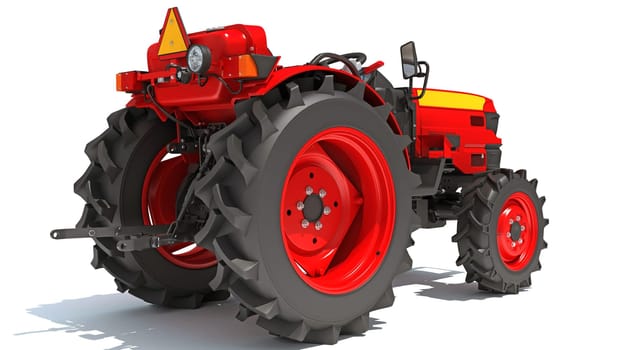 Farm Tractor 3D rendering model on white background