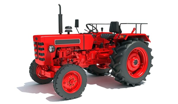 Farm Tractor 3D rendering model on white background