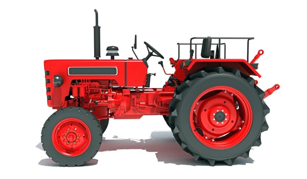 Farm Tractor 3D rendering model on white background