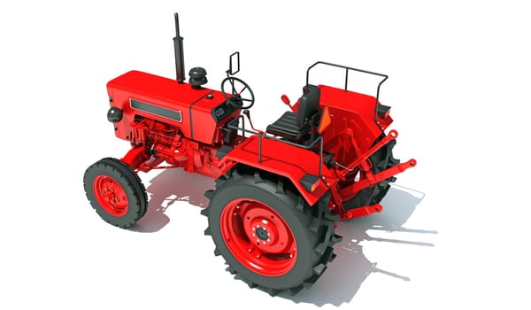 Farm Tractor 3D rendering model on white background