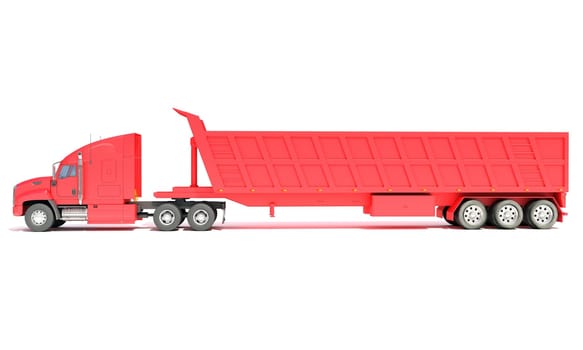 Semi Truck with Tipper Trailer 3D rendering model on white background