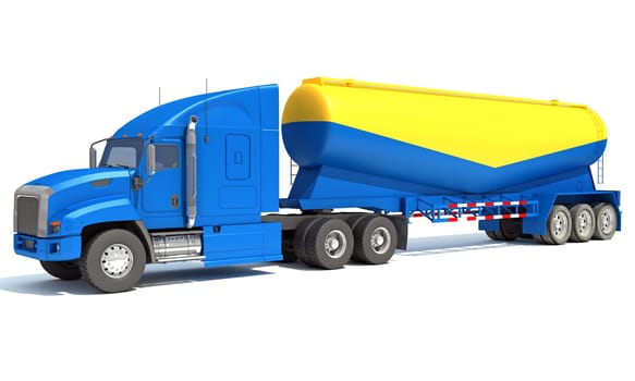 Truck with Tank Trailer 3D rendering model on white background