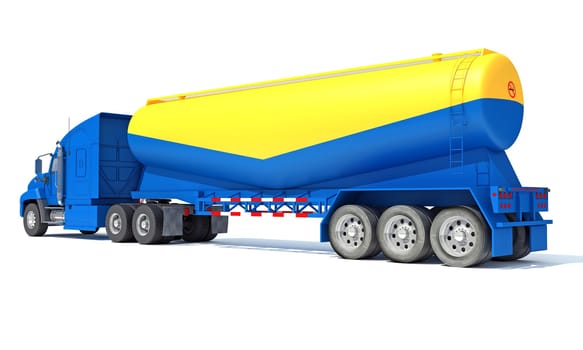 Truck with Tank Trailer 3D rendering model on white background