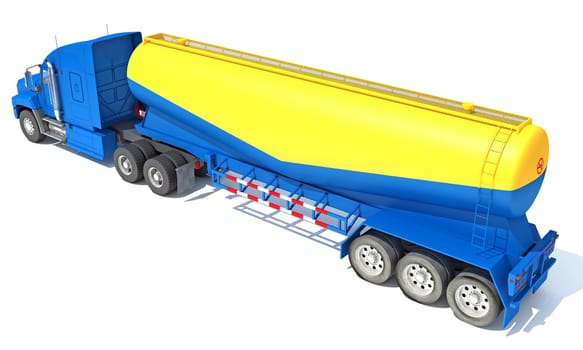 Truck with Tank Trailer 3D rendering model on white background