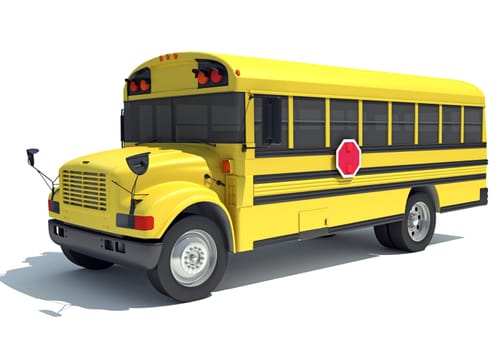 School Bus 3D rendering model on white background
