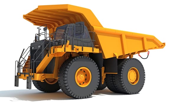 Dump Truck 3D rendering model heavy construction machinery on white background