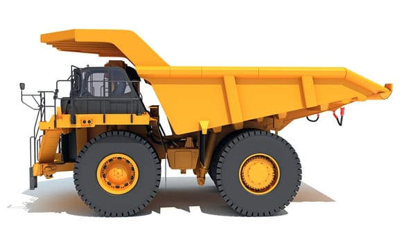 Dump Truck 3D rendering model heavy construction machinery on white background