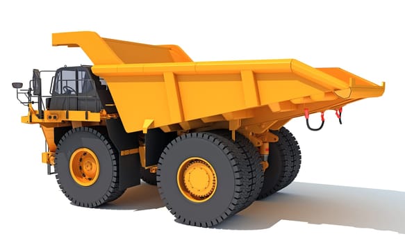 Dump Truck 3D rendering model heavy construction machinery on white background