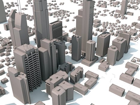 City Buildings 3D rendering model on white background