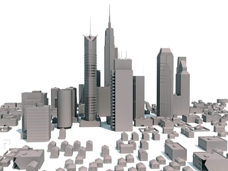 City Buildings 3D rendering model on white background