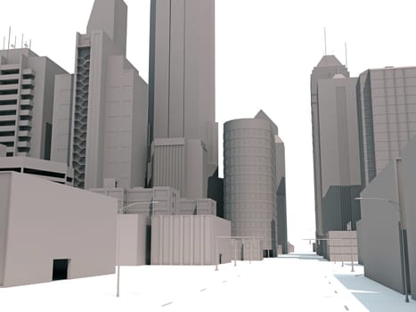 City Buildings 3D rendering model on white background