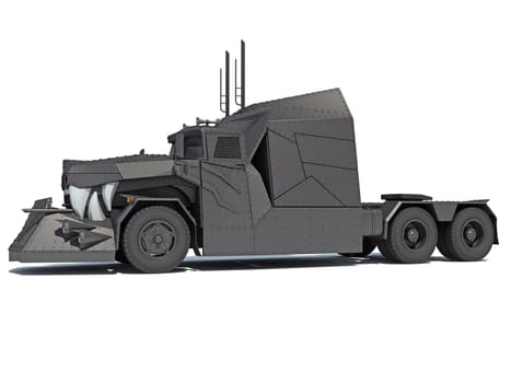 Semi Truck 3D rendering model on white background