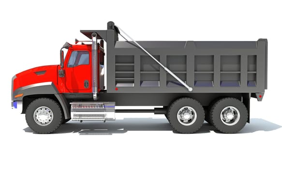 Dump Truck 3D rendering model heavy construction machinery on white background