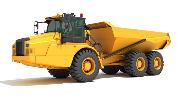 Dump Truck 3D rendering model heavy construction machinery on white background