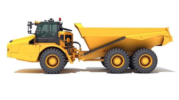 Dump Truck 3D rendering model heavy construction machinery on white background