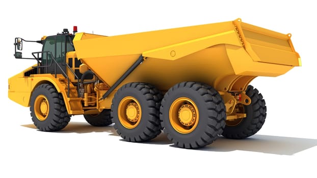 Dump Truck 3D rendering model heavy construction machinery on white background