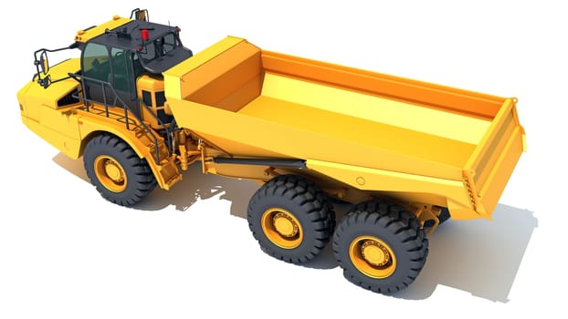 Dump Truck 3D rendering model heavy construction machinery on white background