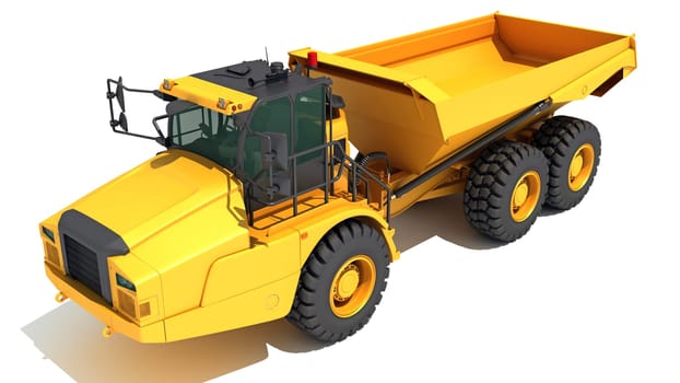 Dump Truck 3D rendering model heavy construction machinery on white background