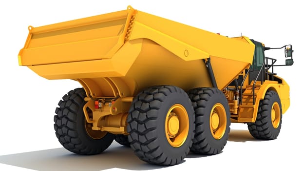 Dump Truck 3D rendering model heavy construction machinery on white background