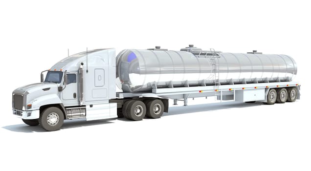 Truck with Tank Trailer 3D rendering model on white background