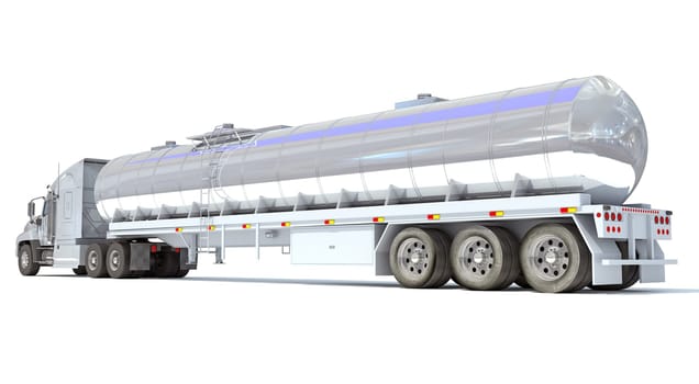 Truck with Tank Trailer 3D rendering model on white background