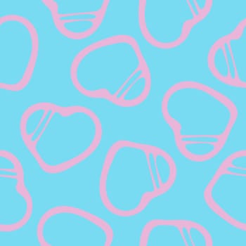 Hand Drawn Seamless Patterns with Hearts in Doodle Style. Romantic Love Digital Paper for Valentines Day. Colorful Hearts on Pastel Blue Background.