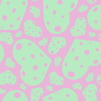 Hand Drawn Seamless Patterns with Hearts in Doodle Style. Romantic Love Digital Paper for Valentines Day. Colorful Hearts on Pastel Pale Pink Background.