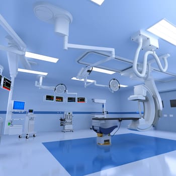 Hospital Medical Hybrid Operating Room 3D rendering model on white background