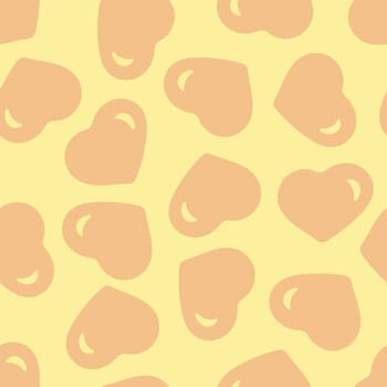 Hand Drawn Seamless Patterns with Hearts in Doodle Style. Romantic Love Digital Paper for Valentines Day. Colorful Hearts on Yellow Pastel Background.