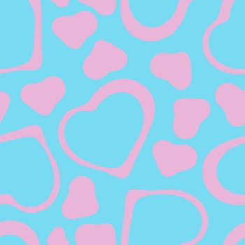 Hand Drawn Seamless Patterns with Hearts in Doodle Style. Romantic Love Digital Paper for Valentines Day. Colorful Hearts on Blue Background.