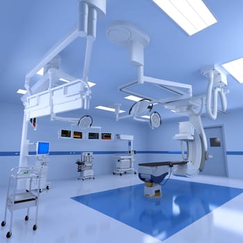 Hospital Medical Hybrid Operating Room 3D rendering model on white background