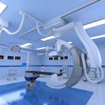 Hospital Medical Hybrid Operating Room 3D rendering model on white background