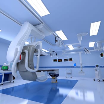 Hospital Medical Hybrid Operating Room 3D rendering model on white background