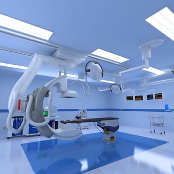 Hospital Medical Hybrid Operating Room 3D rendering model on white background