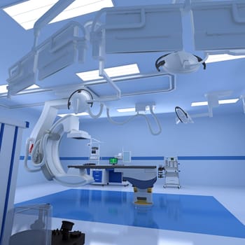 Hospital Medical Hybrid Operating Room 3D rendering model on white background