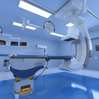 Hospital Medical Hybrid Operating Room 3D rendering model on white background