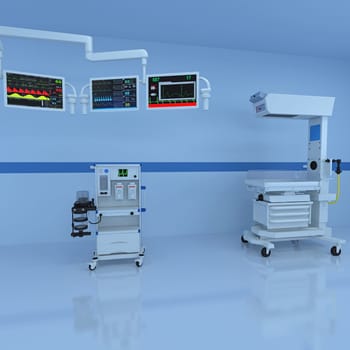 Hospital Medical Hybrid Operating Room 3D rendering model on white background