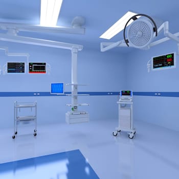 Hospital Medical Hybrid Operating Room 3D rendering model on white background