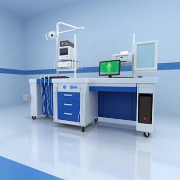Hospital Medical Hybrid Operating Room 3D rendering model on white background