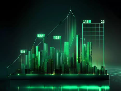 Humans hand shows on hi-tech cyber digital screen with financial graphs. Business analytics concept image