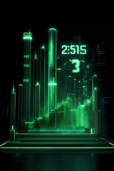 Humans hand shows on hi-tech cyber digital screen with financial graphs. Business analytics concept image