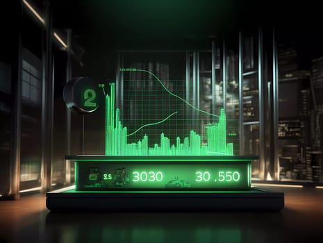 Humans hand shows on hi-tech cyber digital screen with financial graphs. Business analytics concept image