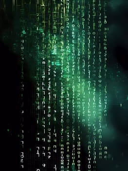 Computer background with green digits and symbols on a black background