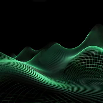 Green Wave of dots and weave lines. Abstract background. Network connection structure