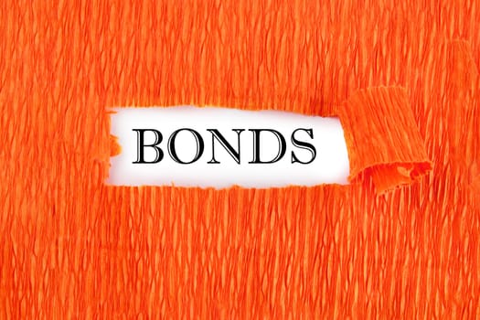BONDS the text under the torn paper is orange on a white background