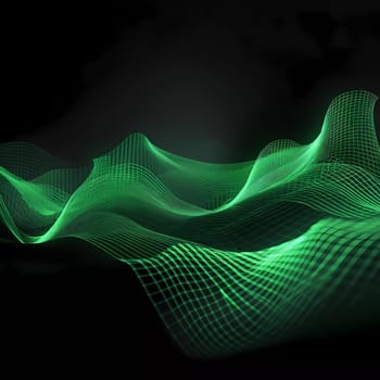 Green Wave of dots and weave lines. Abstract background. Network connection structure