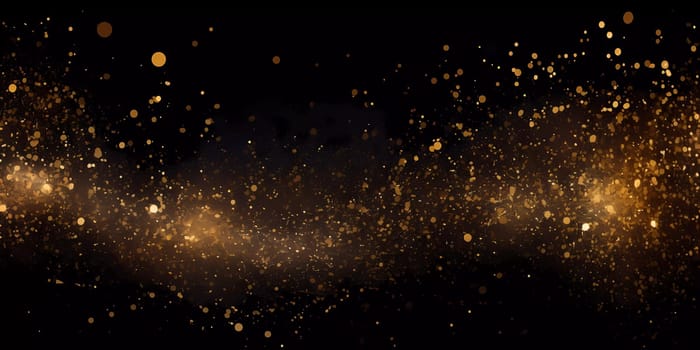 Dark background with golden glowing. Small gold particles on a black background